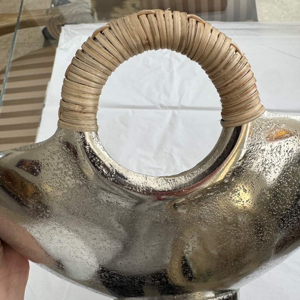 Zodax Mendocino Raw Aluminum Bowl with Rattan Wrapped Handles - Picture 5 of 11